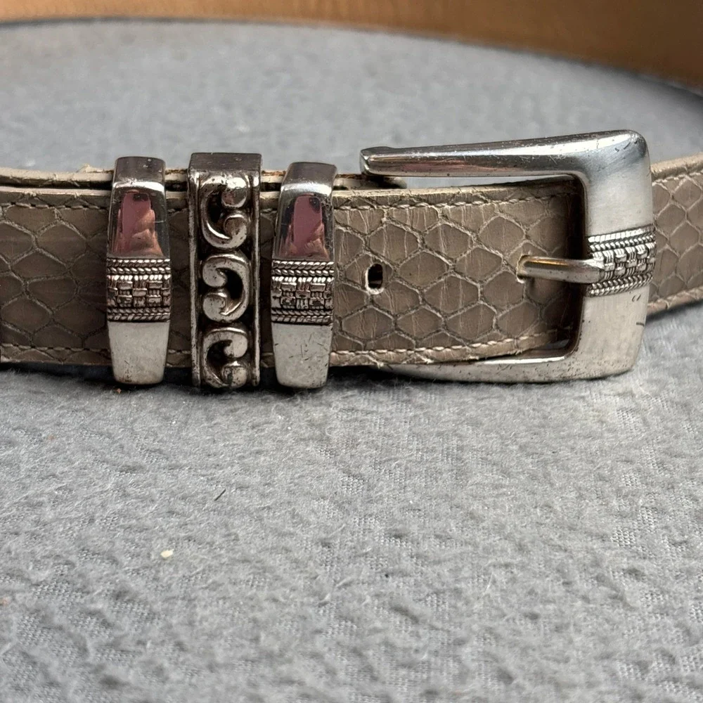 Vintage 1998 Bucklesource Taupe Snakeskin Western Belt Silver Tone Hardware